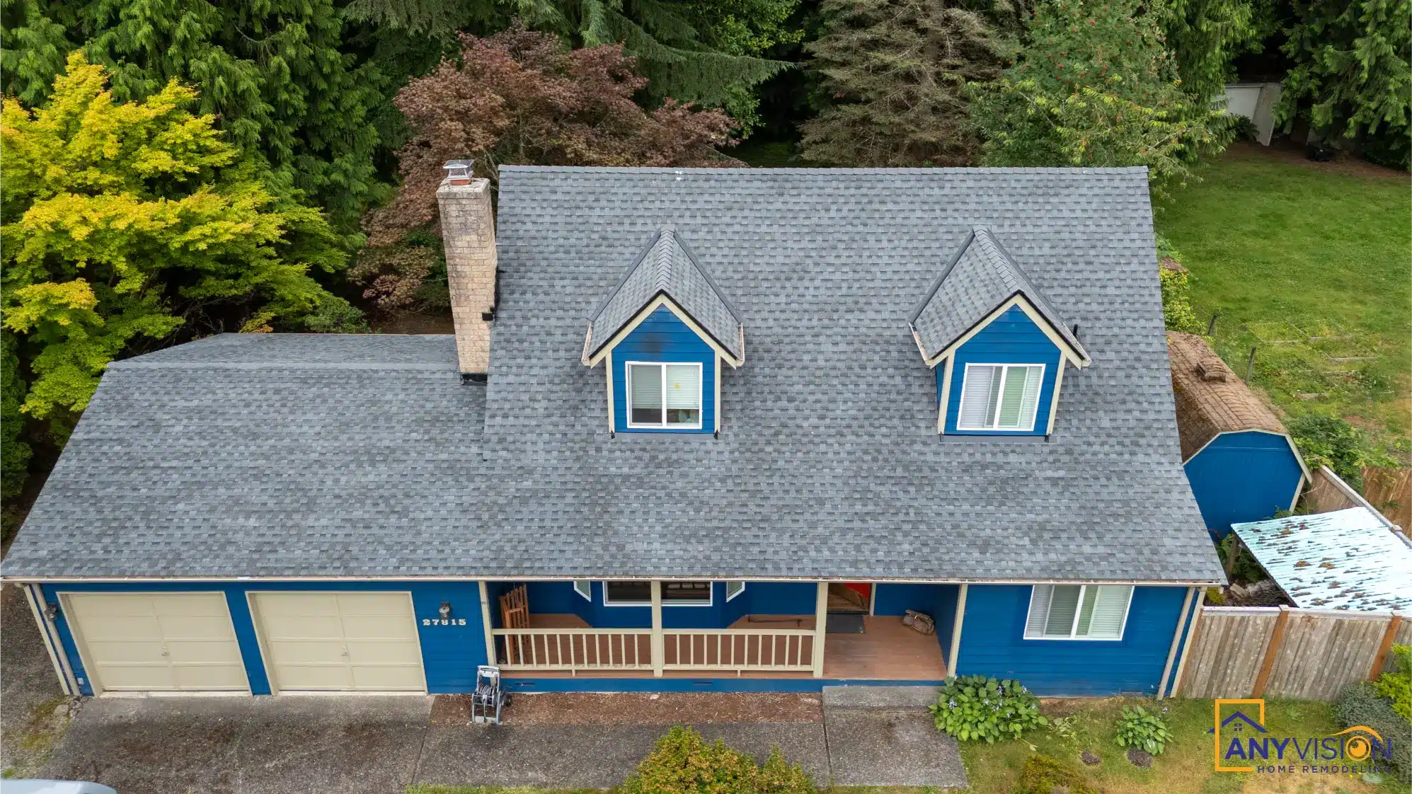 Front elevation showing the dormers and entry