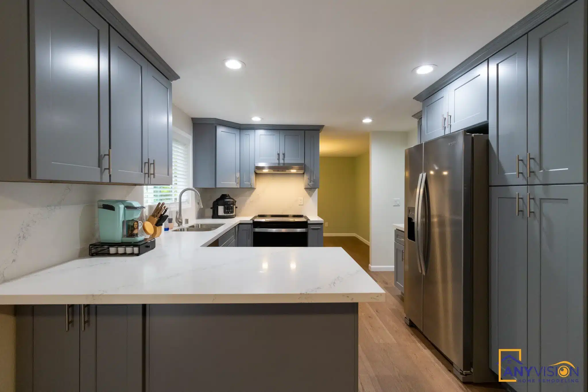 Kitchen with the window over the sink and daylight from the opened side