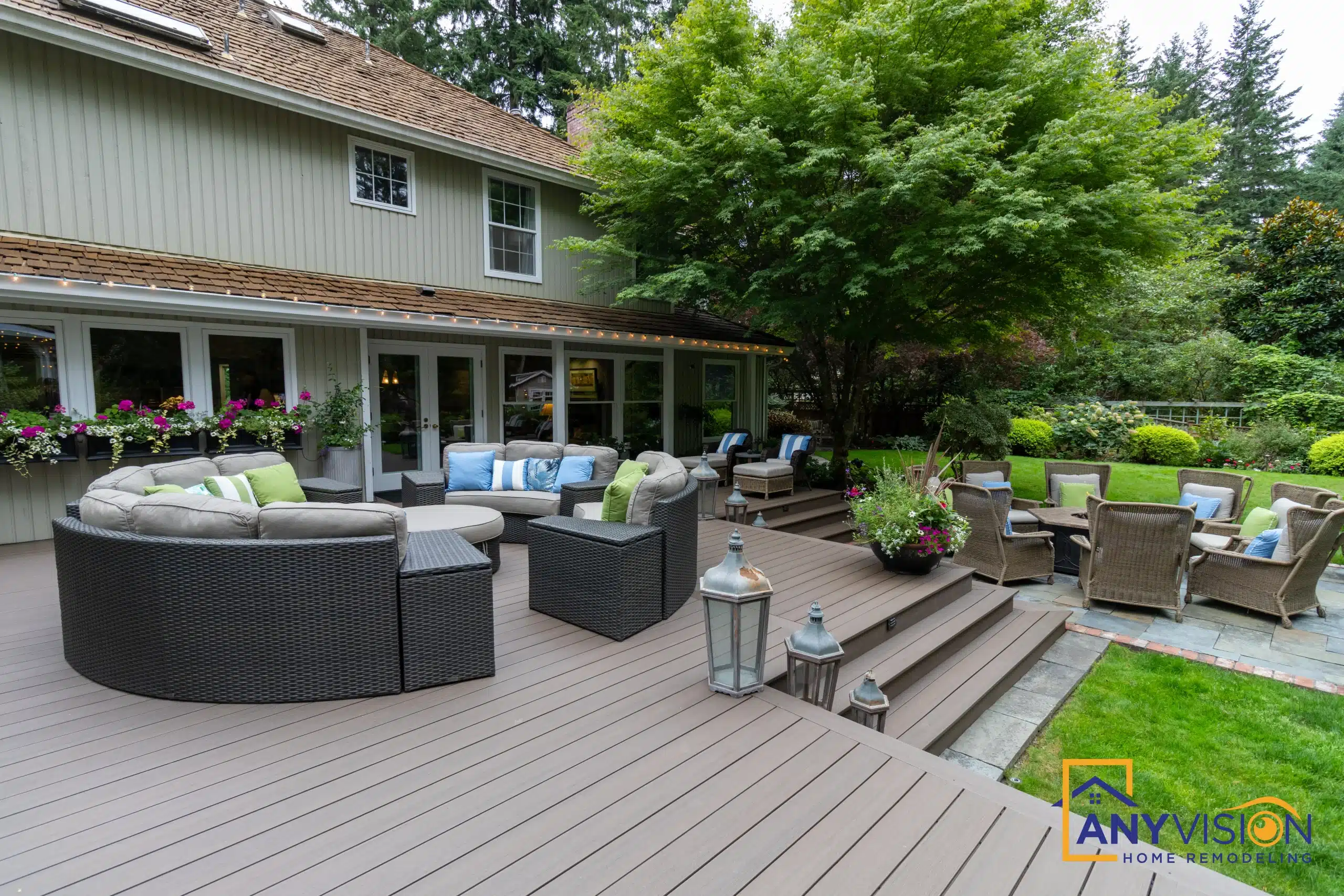 Multi-level deck and outdoor living space built by Anyvision in Woodinville, WA