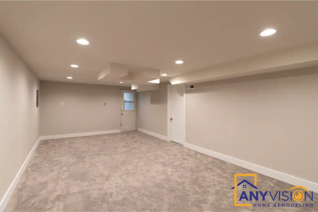 Wide-plank luxury vinyl flooring running through the finished lower level