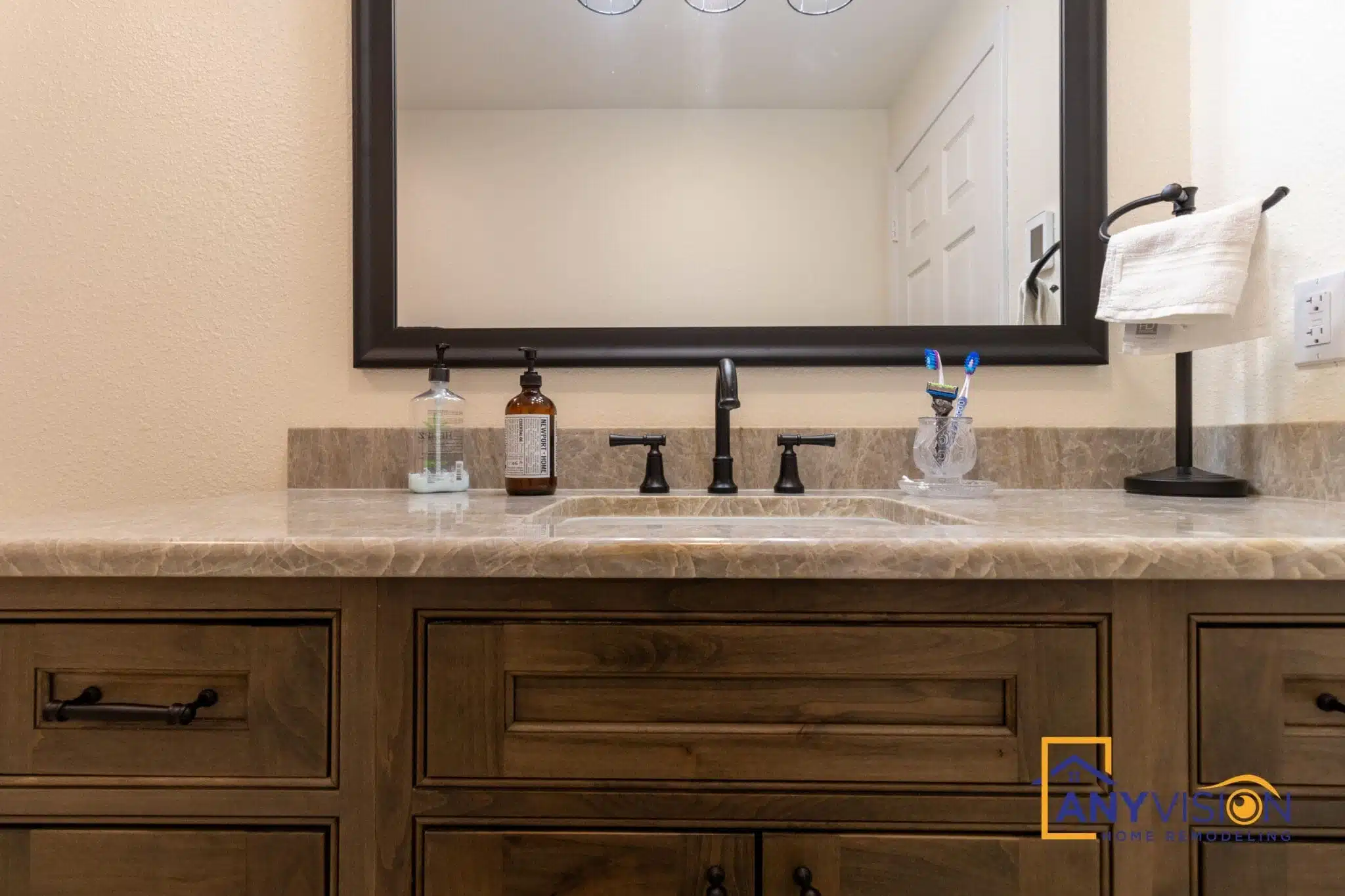 Vanity and mirror in the new primary suite