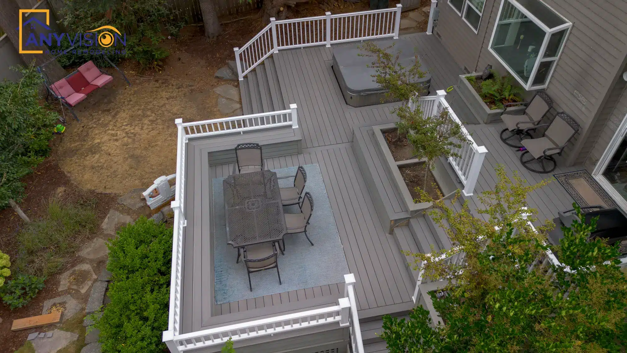 Overhead view of the deck levels and planting