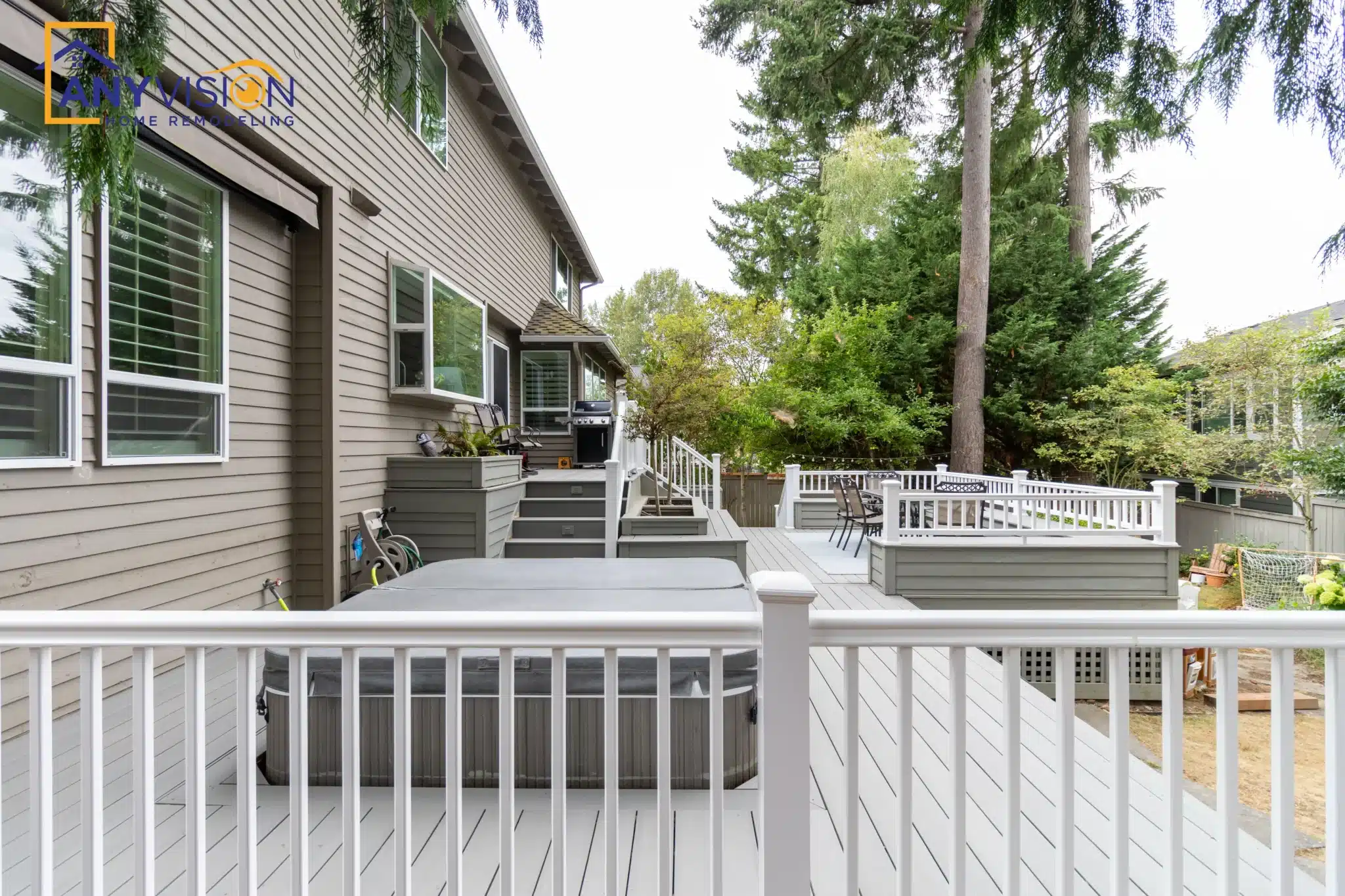 Railing and lattice skirting detail along the deck edge