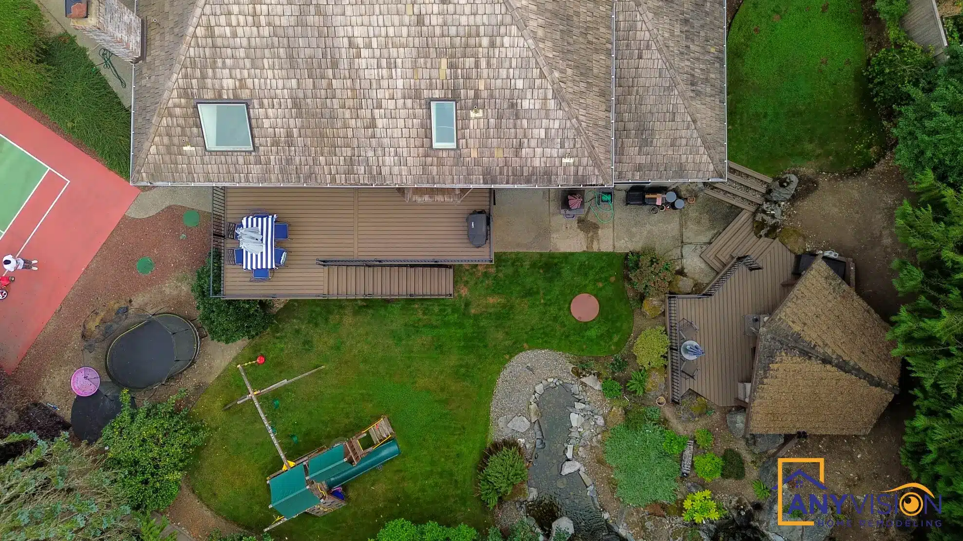 Overhead view of the finished scheme across the whole garden