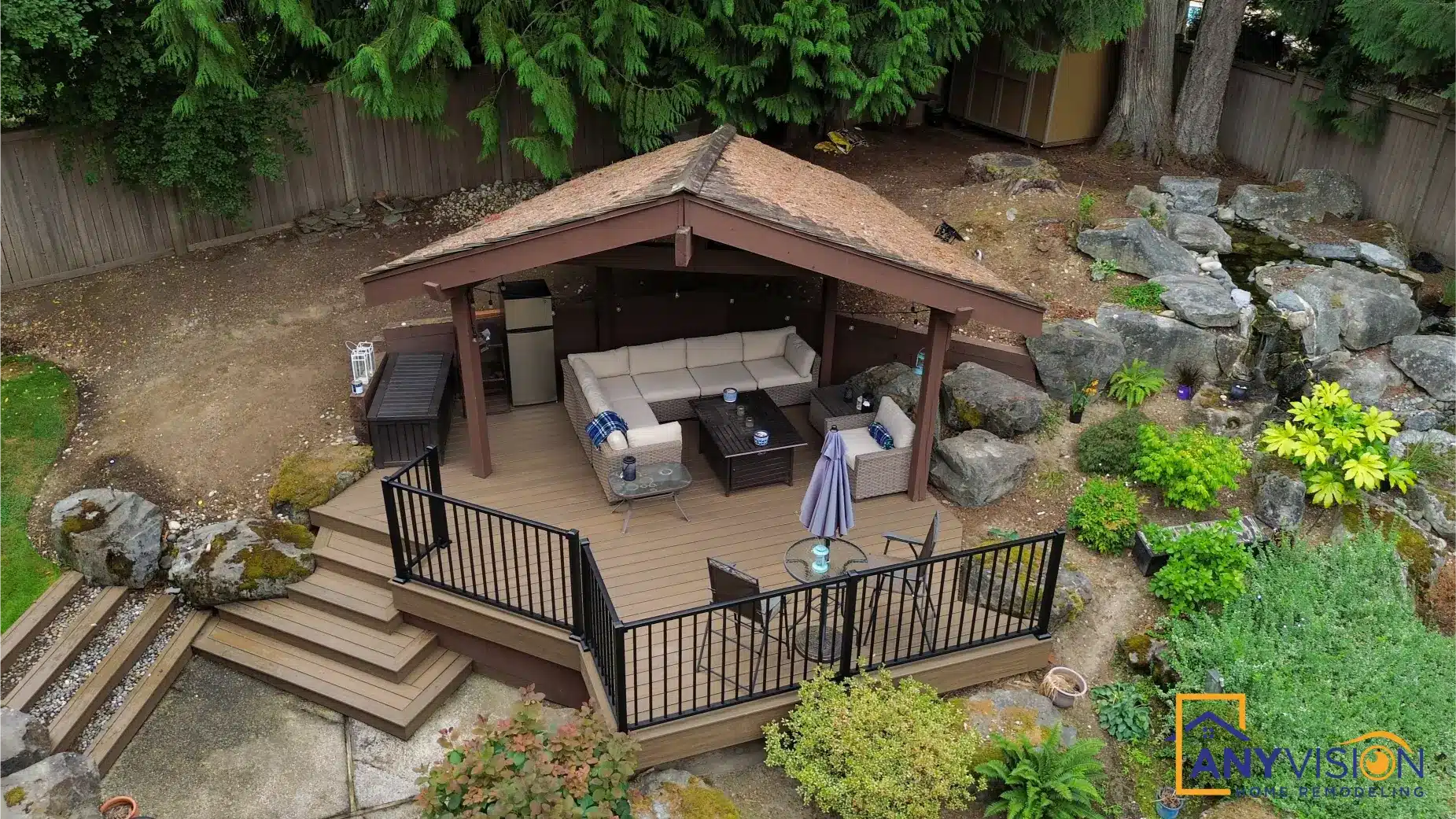Multi-level deck and covered garden pavilion in Sammamish