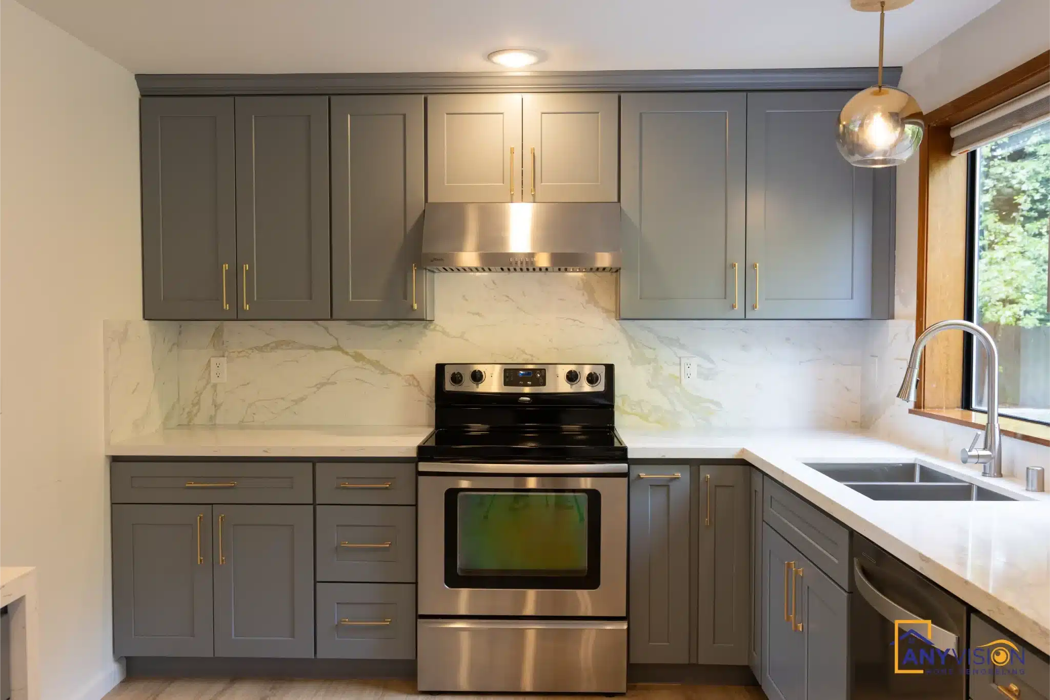 Kitchen looking toward the window and sink run
