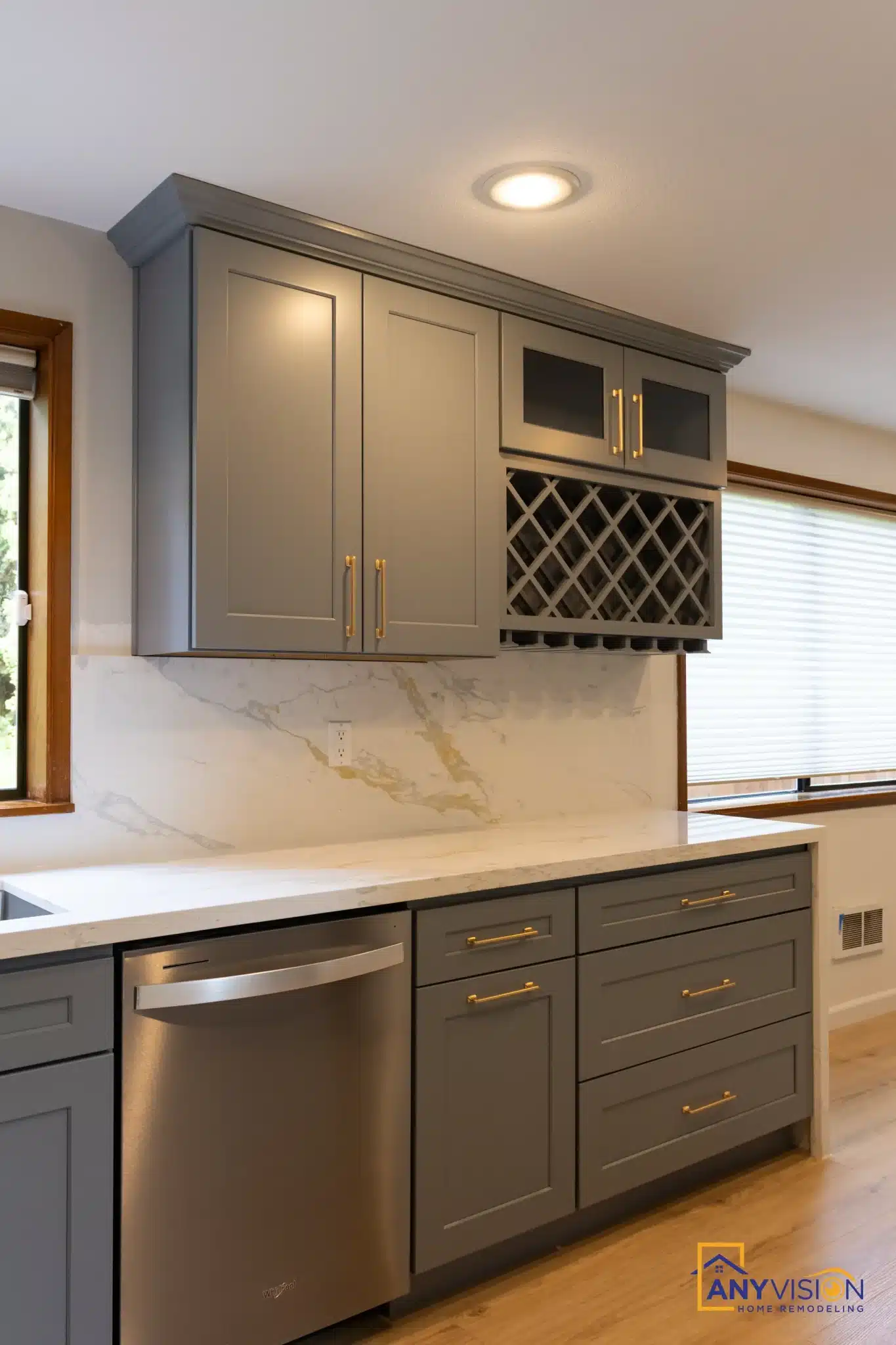 Dishwasher run and wine cabinet above