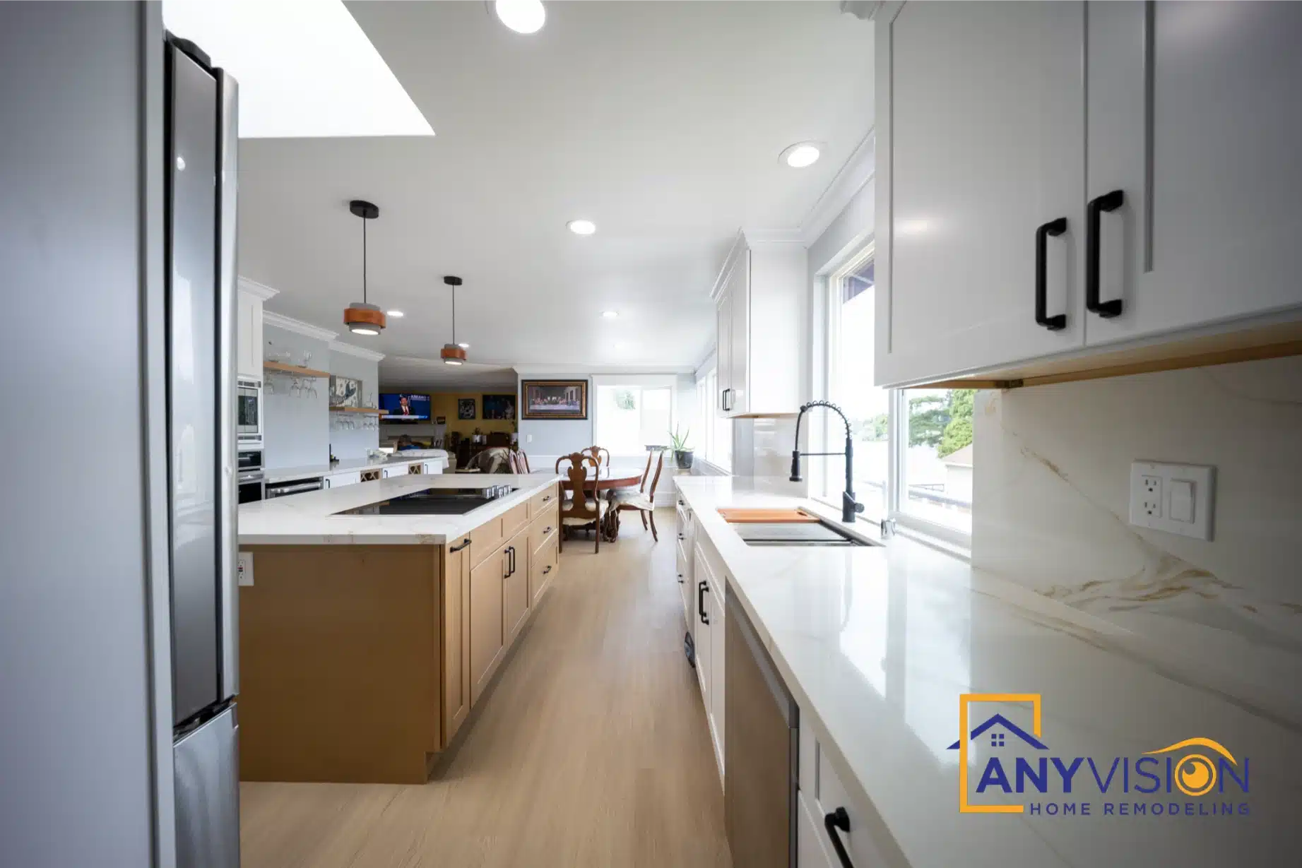 Open-plan kitchen and living space in a home built by Anyvision