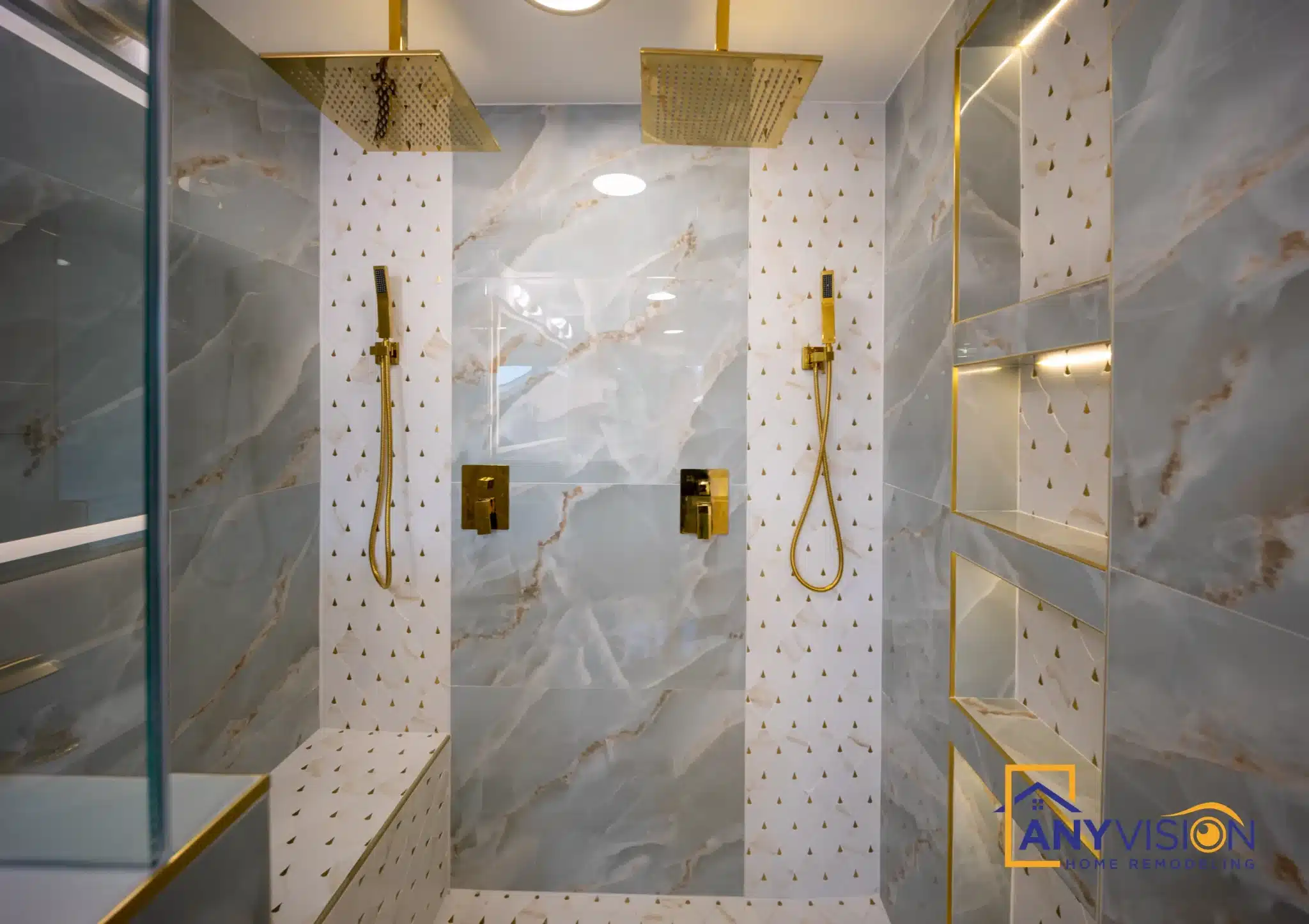 Full height of the shower enclosure with glass panel