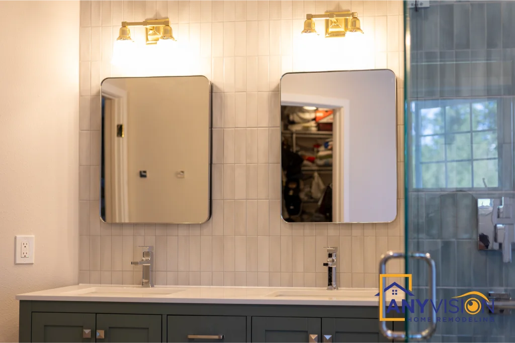 Vanity run seen with the shower enclosure beyond