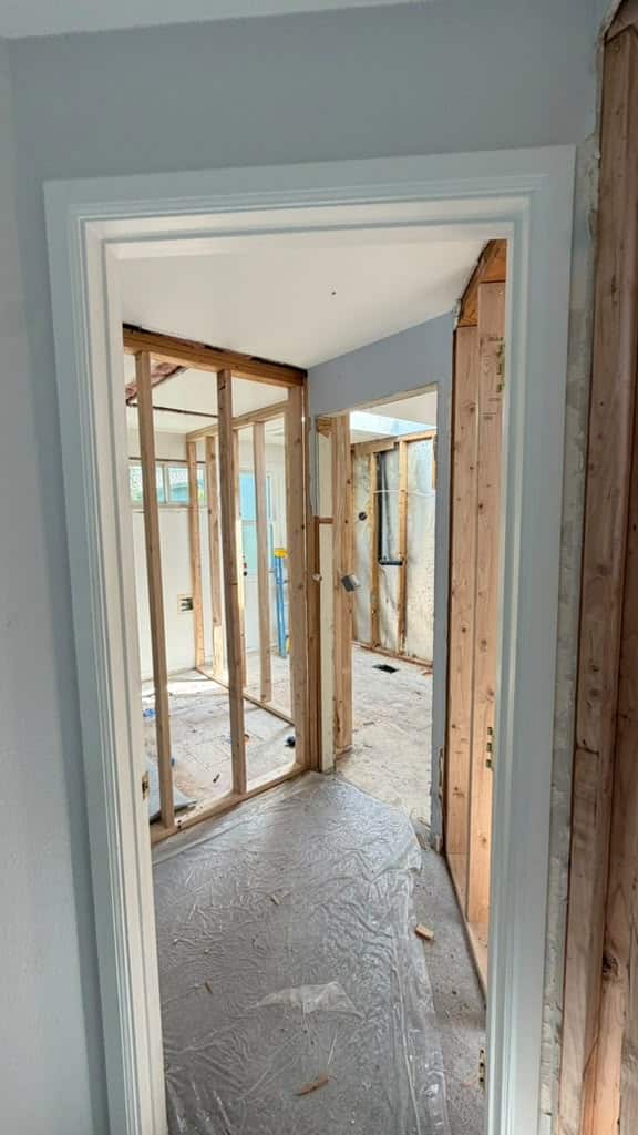 View through newly framed doorways in a Redmond split-level remodel