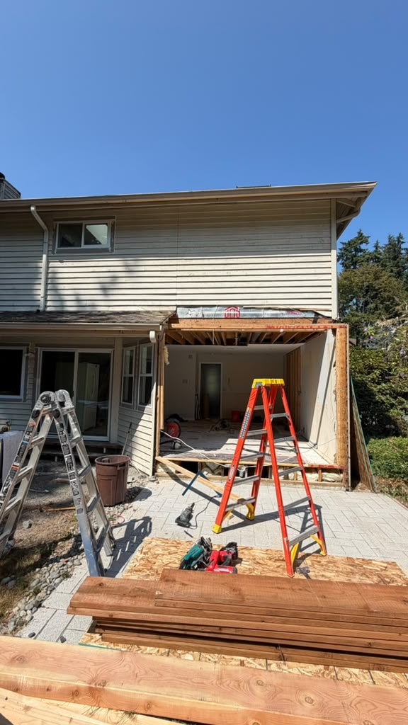 Permitted structural addition under construction on a Redmond split-level home