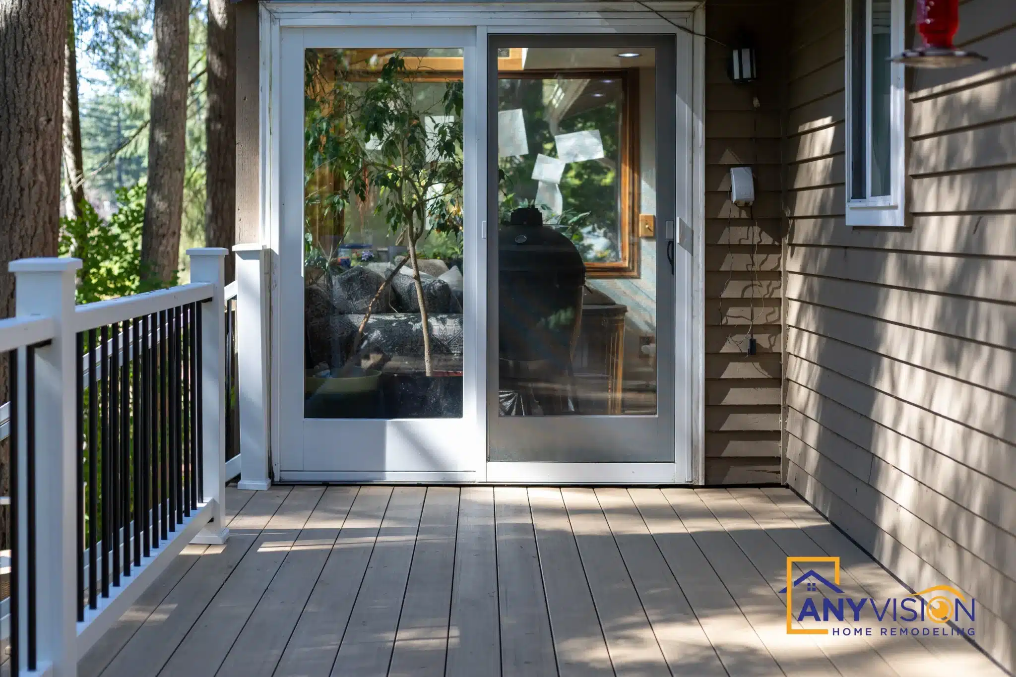 Deck landing outside a set of French doors