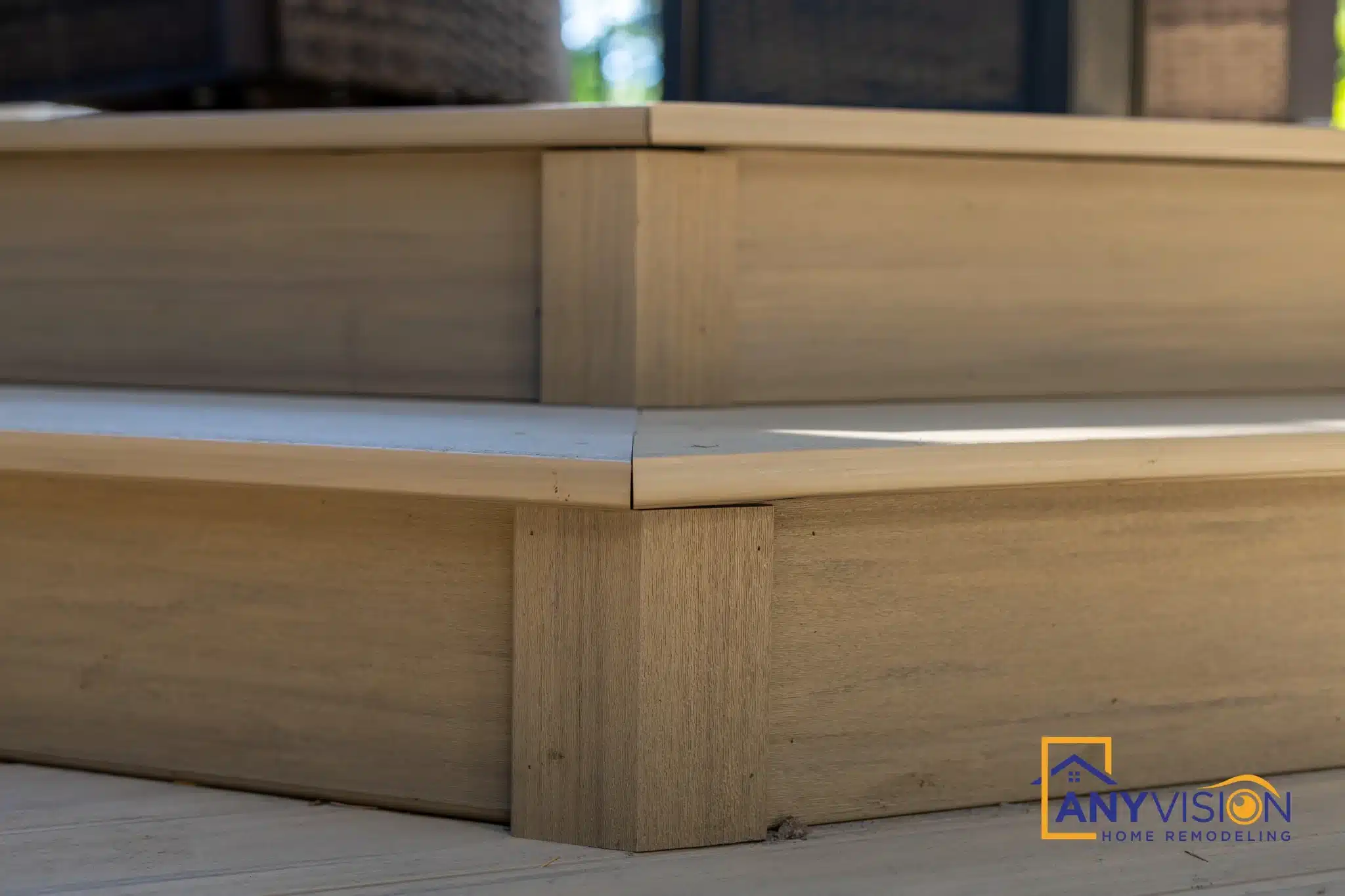 Built-in bench seating integrated into the deck edge
